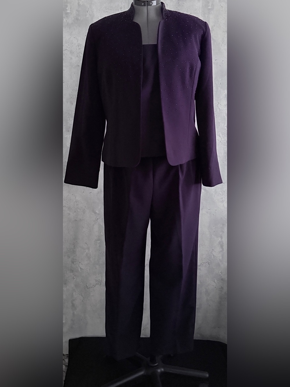Positive Attitude 3pc Pant Suit Set Purple Beaded Evening Special Occasion Sz14